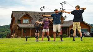 Hunters shooting in line