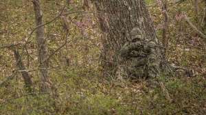 Turkey hunter in camo with tree